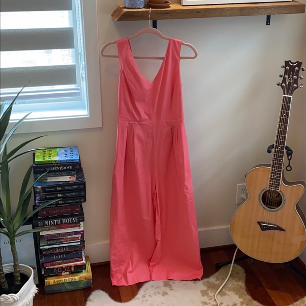 J Crew Wrap Tie Jumpsuit - Pink Poplin Cotton